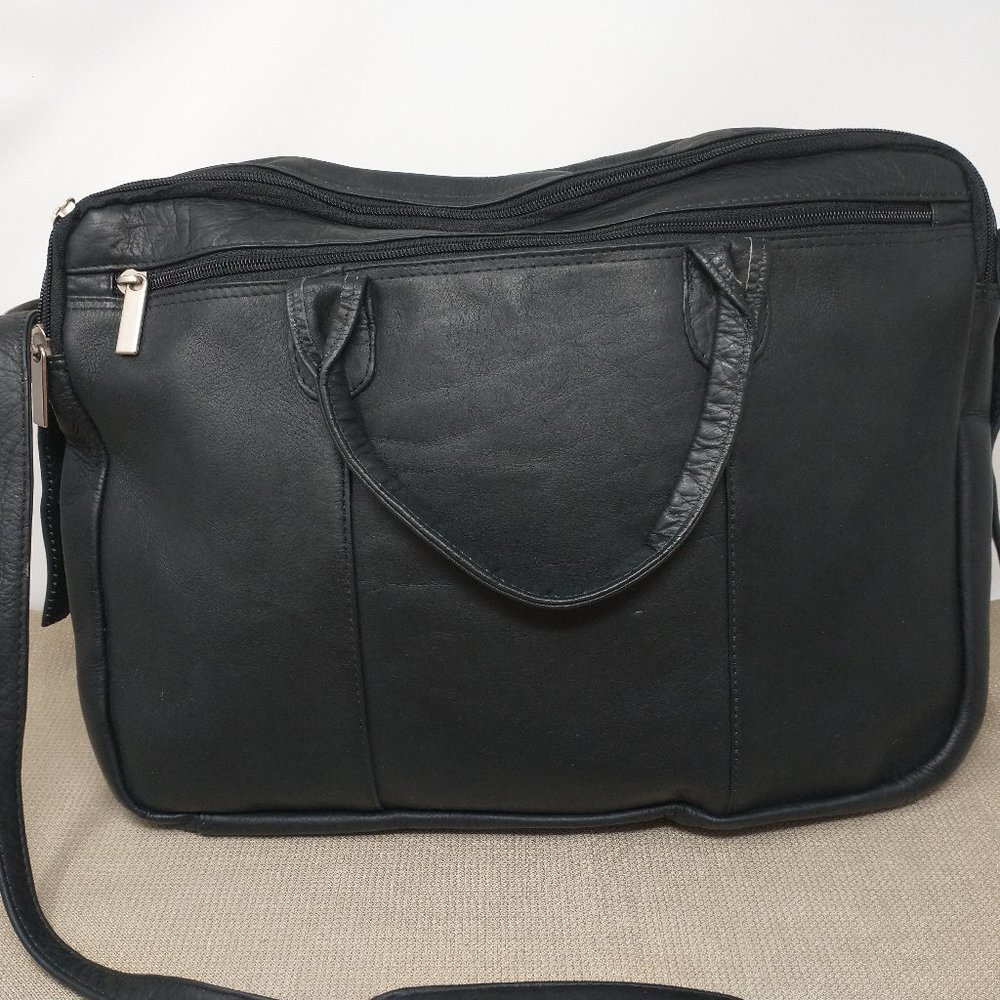 GENUINE BLACK LEATHER BRIEFCASE